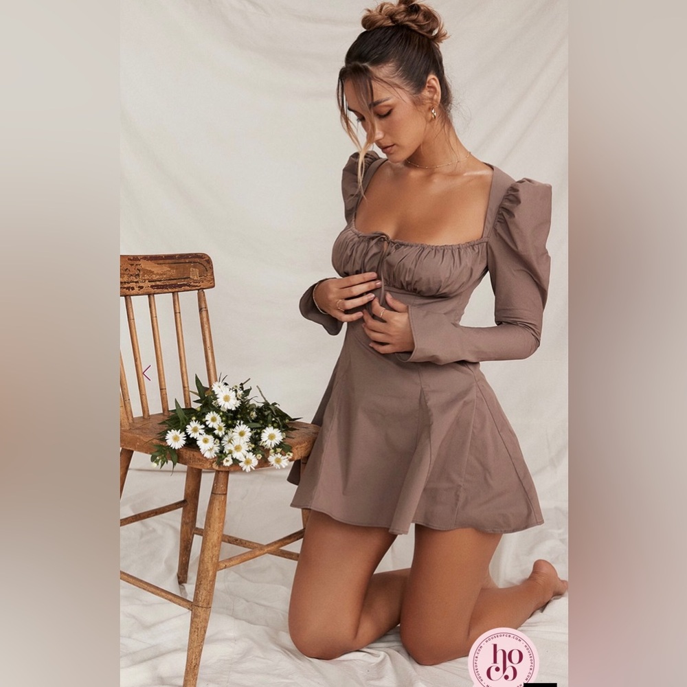 House of CB CARLINA Mocha Long Sleeve Mini Dress - Picture 9 of 16